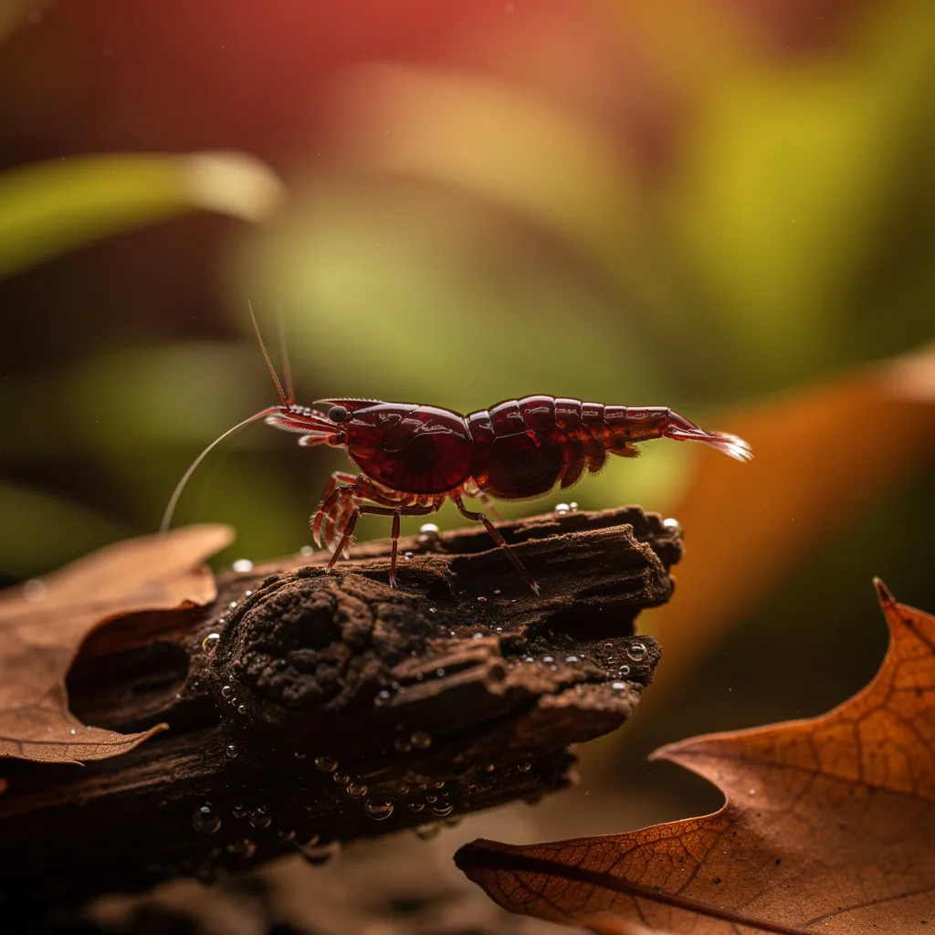 Red Onyx Garnele mit extrem dunklem Bordeaux-Rot, das bei Lichteinfall weinrot aufleuchtet