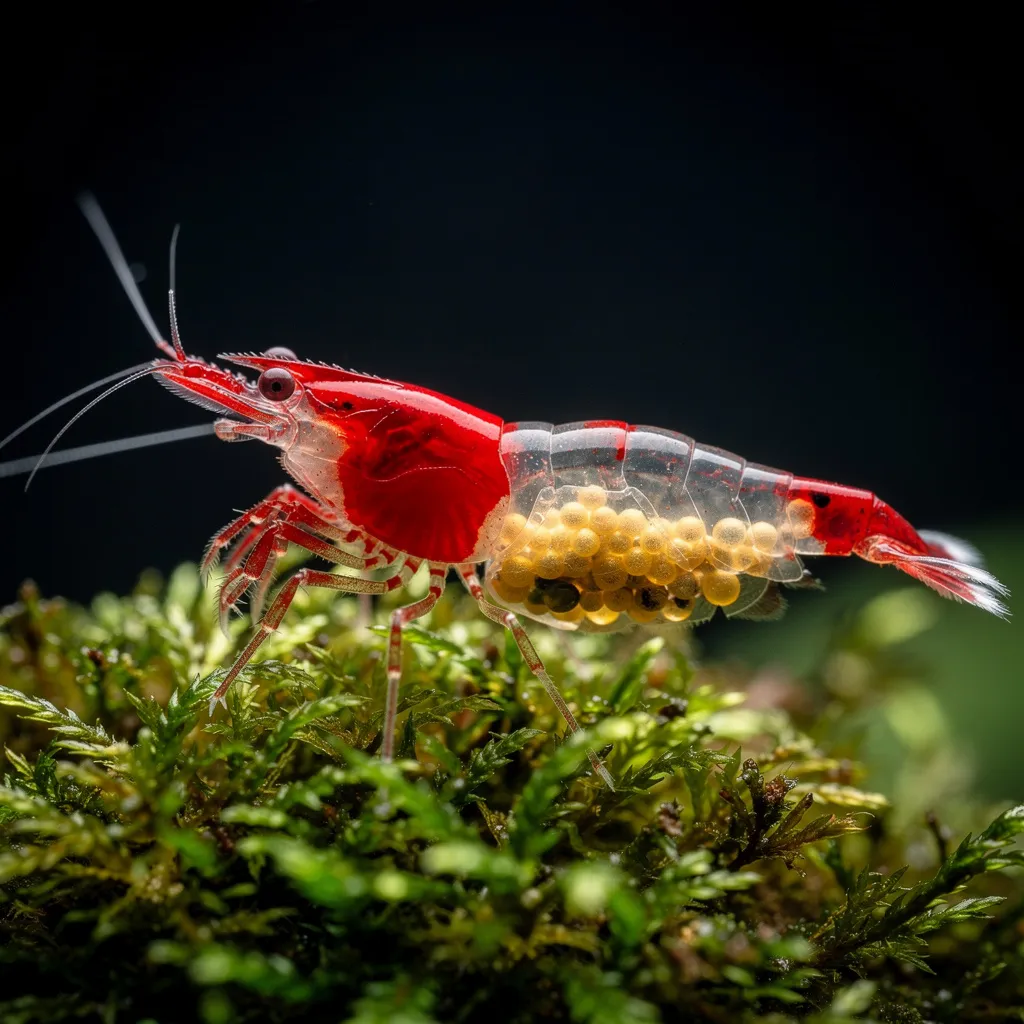 Red Rili Weibchen mit Eiern — durch die transparente Mitte sind Eier direkt sichtbar