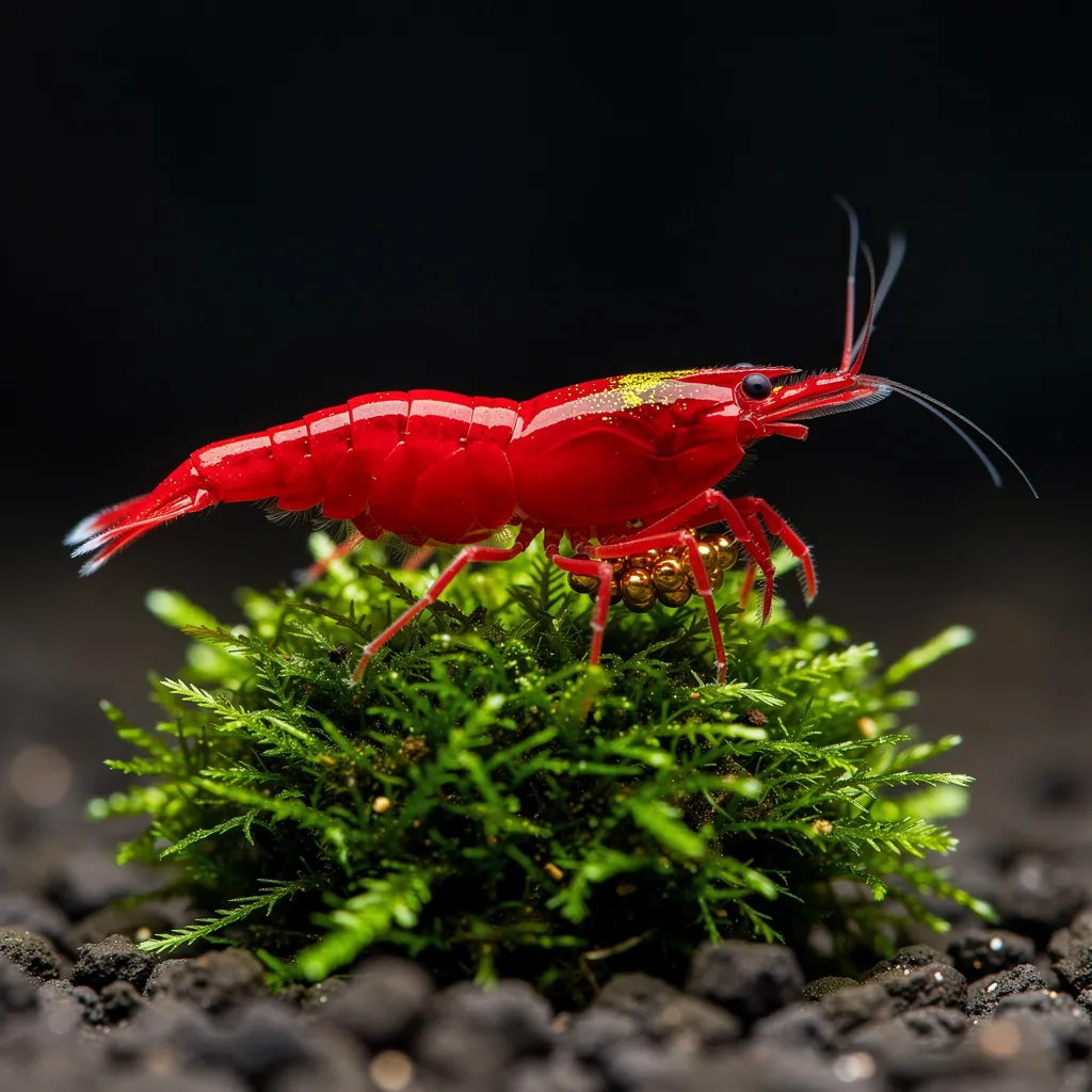 Red Sakura Weibchen mit Eiern — vollständig deckende Rotfärbung bis in die Beinspitzen