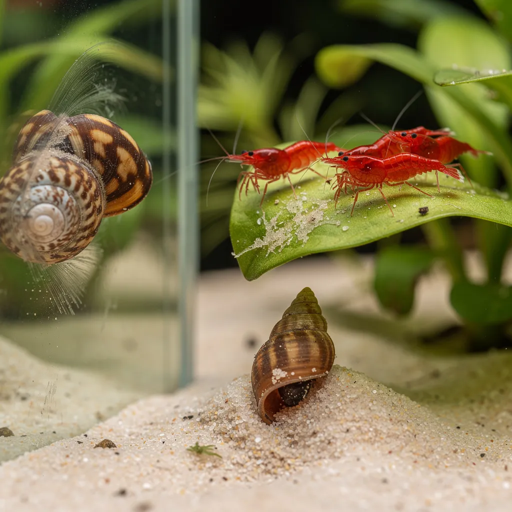 Schnecken und Garnelen als perfekte Putzkolonne im Aquarium zusammen