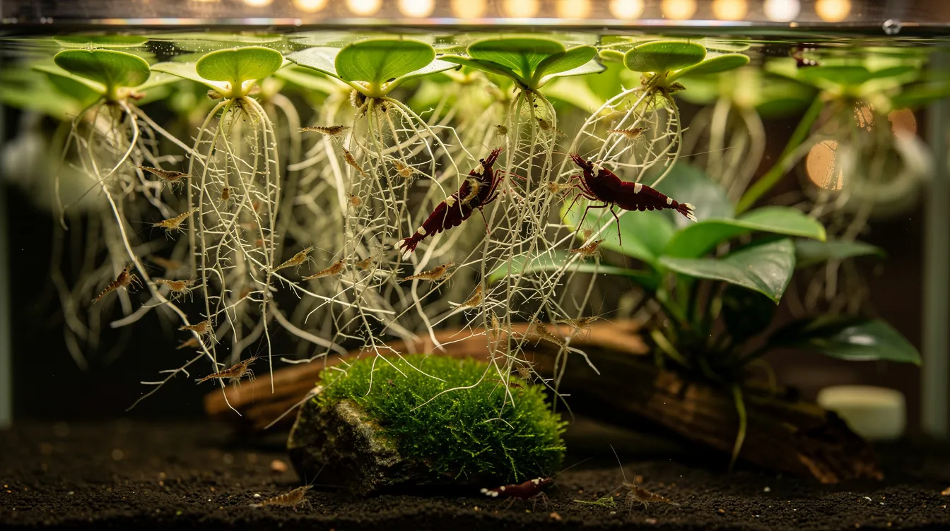 Schwimmpflanzen für Garnelen — Schutz, Schatten & Biofilm: Froschbiss (Limnobium laevigatum) — Der Klassiker