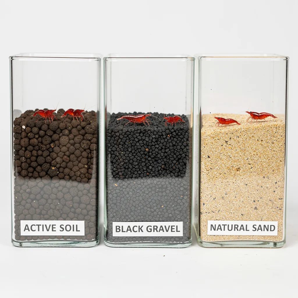 Vergleich von Active Soil, Kies und Sand als Bodengrund für Garnelen