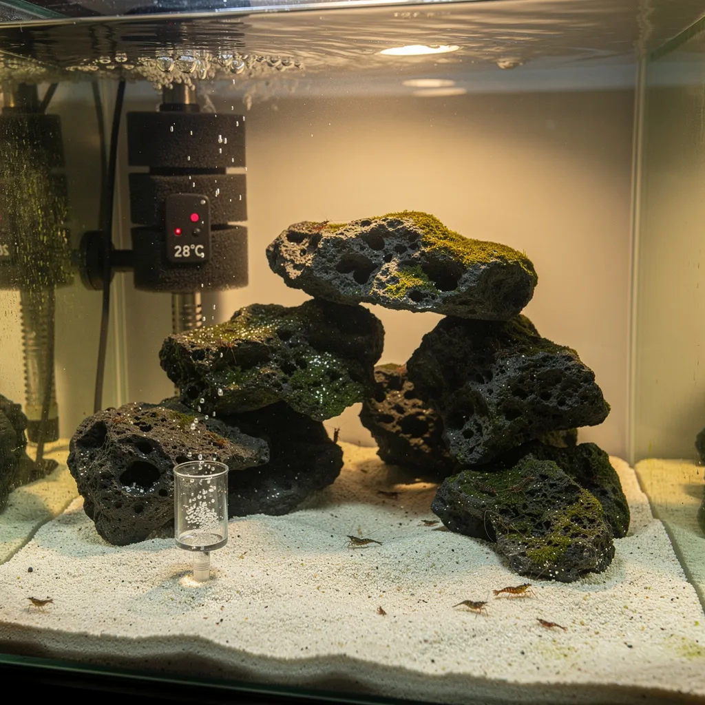 Komplett eingerichtetes Sulawesi-Becken — Heizer, Korallensand und Lavastein