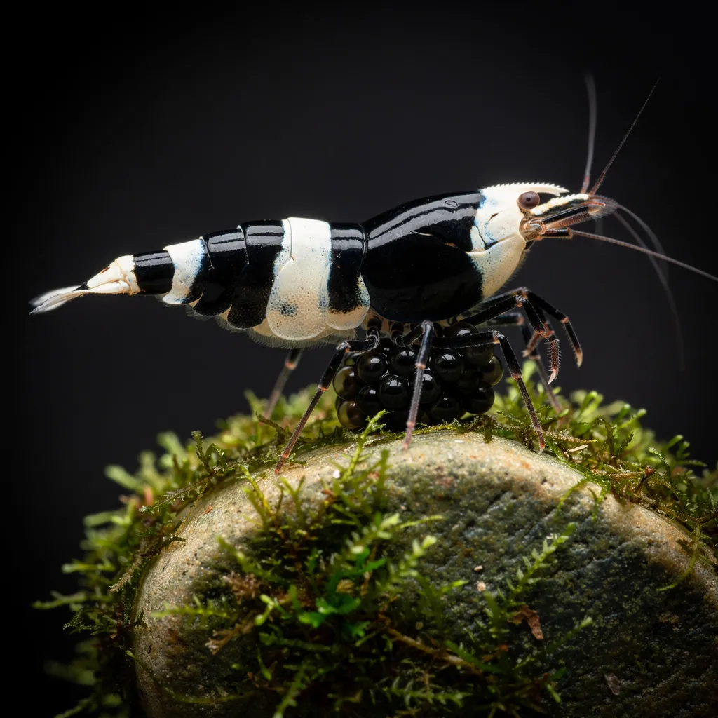 Taiwan Bee Panda Weibchen mit Eiern — drei schwarze und zwei weiße Bänder sichtbar