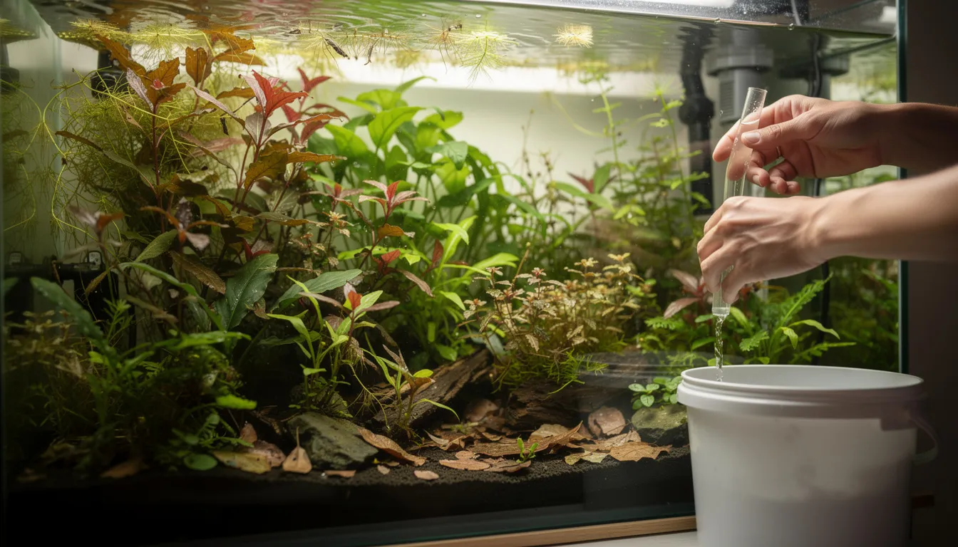 Eingewachsenes Walstad-Becken mit minimaler Pflege — natürliches Ökosystem