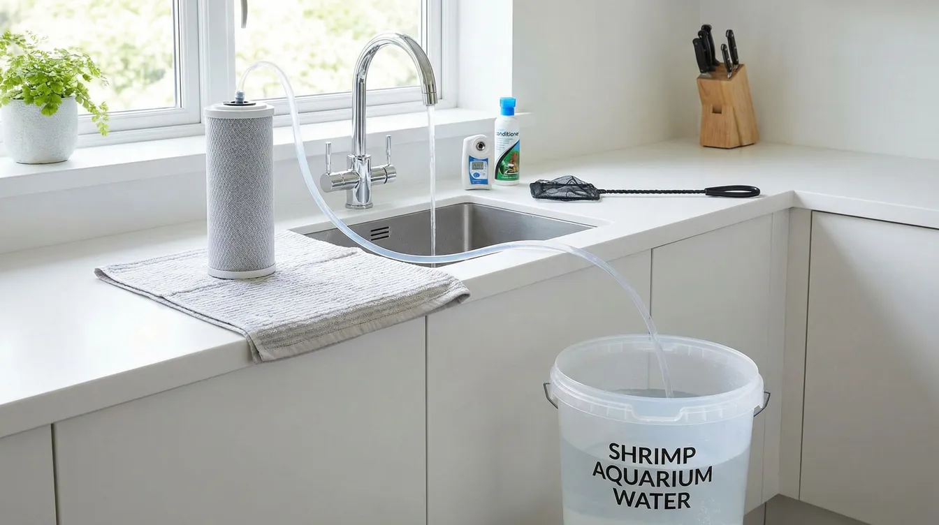 Aktivkohle-Wasserfilter am Wasserhahn zur Vorbereitung von Aquarienwasser