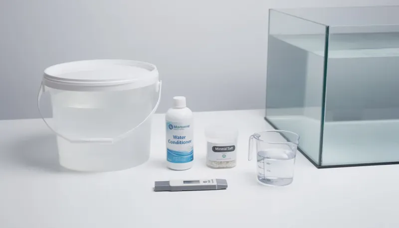 Wasseraufbereitungs-Zubehör: Eimer, Wasseraufbereiter, Aufhärtesalz und TDS-Meter
